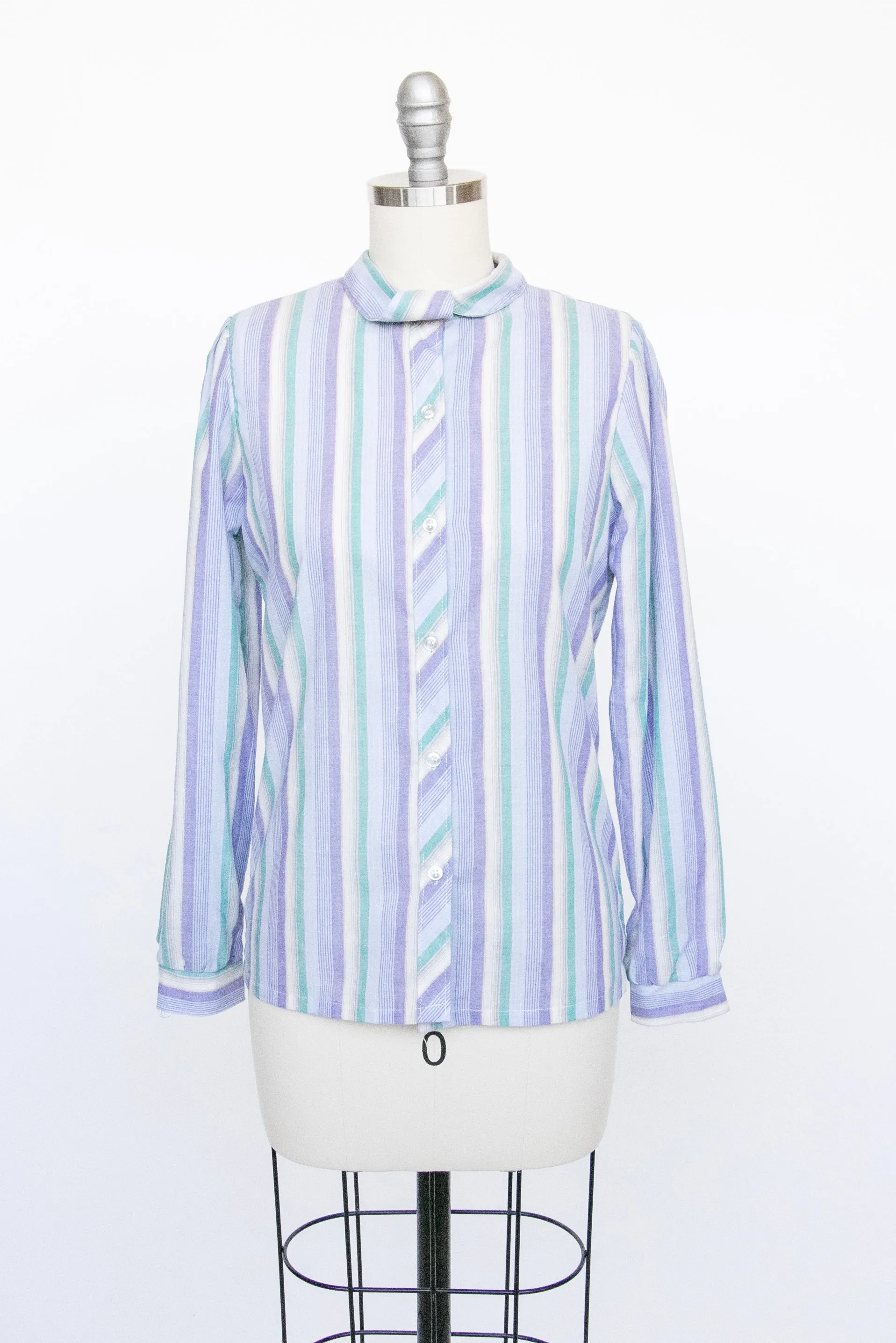 1970s Blouse Striped Top Deadstock XS