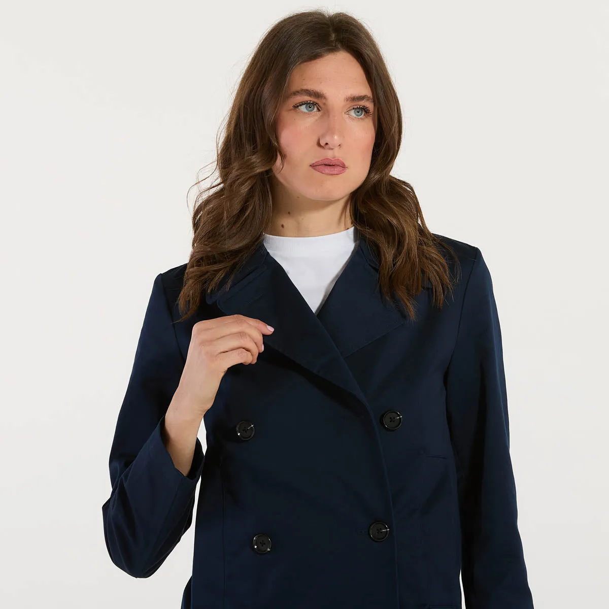 Add giacca doppiopetto corta in tessuto blu
