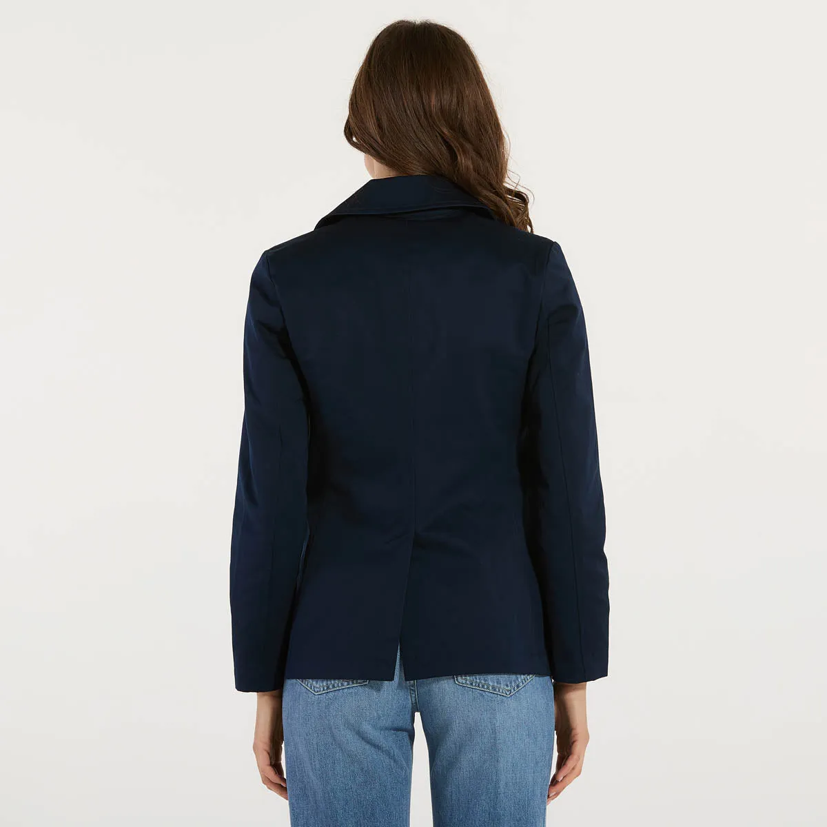 Add giacca doppiopetto corta in tessuto blu