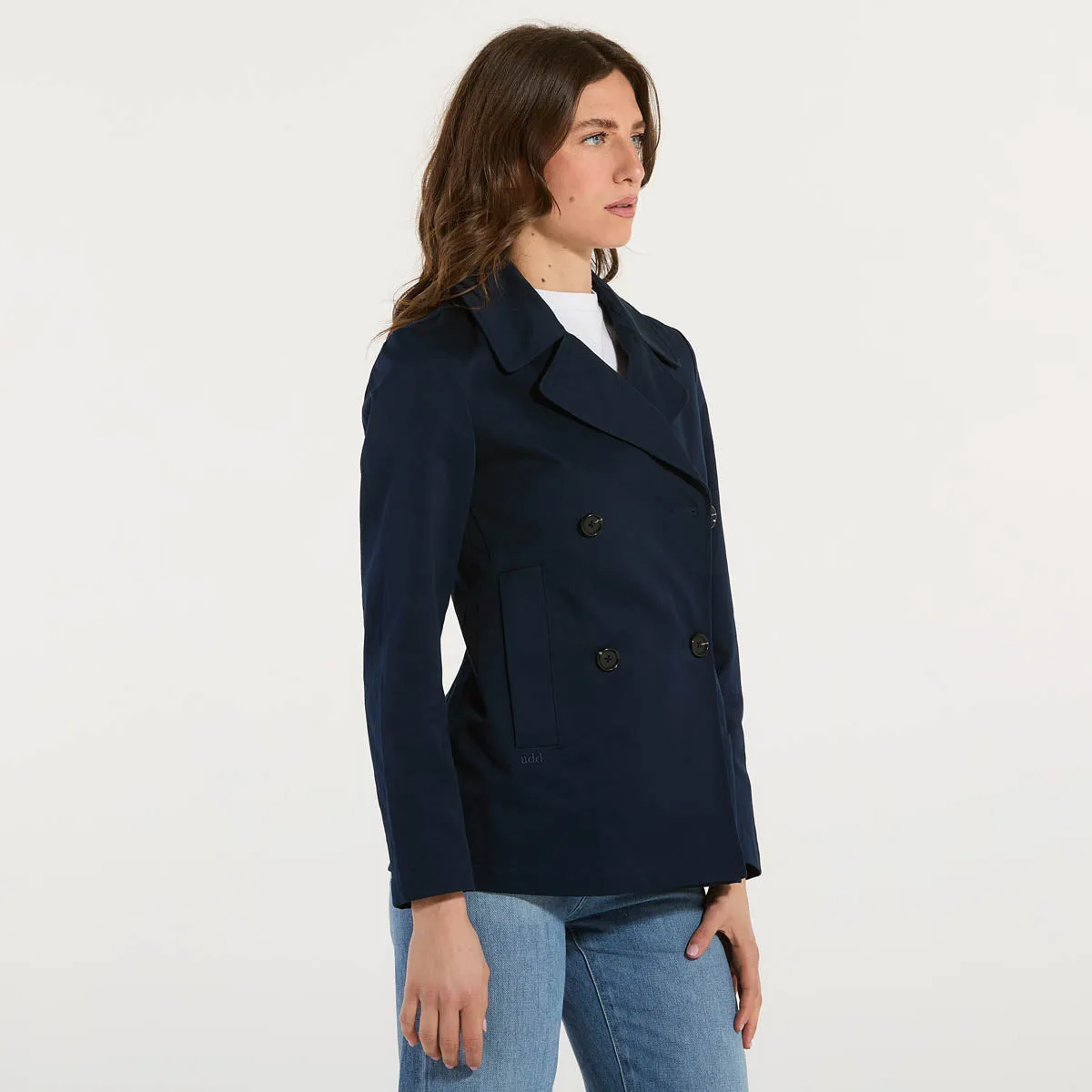 Add giacca doppiopetto corta in tessuto blu