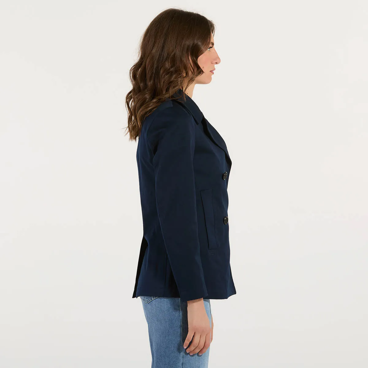 Add giacca doppiopetto corta in tessuto blu