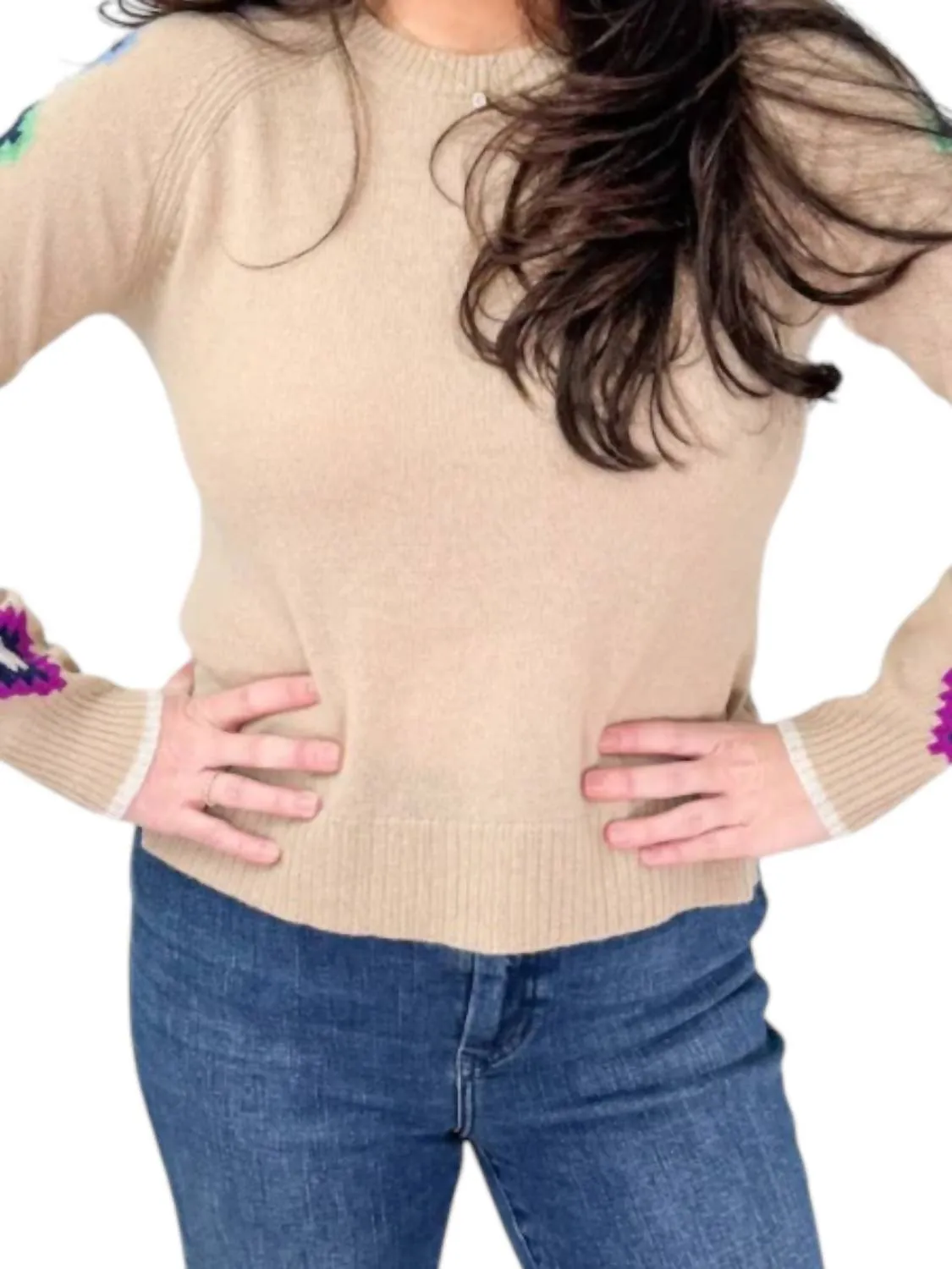 Alashan Cashmere - Madison Fair Isle Sleeve Raglan Sweater