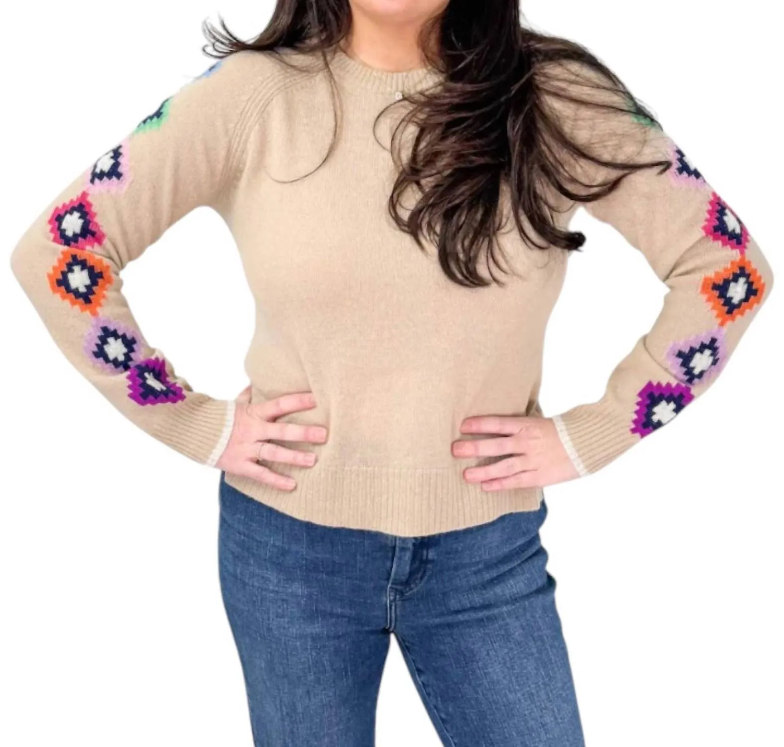 Alashan Cashmere - Madison Fair Isle Sleeve Raglan Sweater
