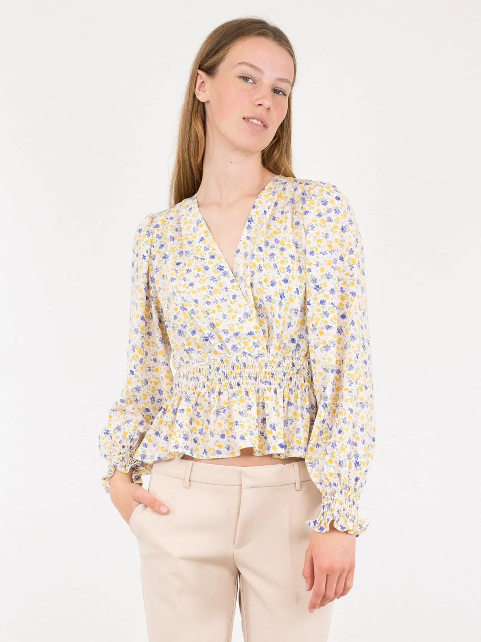 Amara Lush Flower Blouse - Light Blue