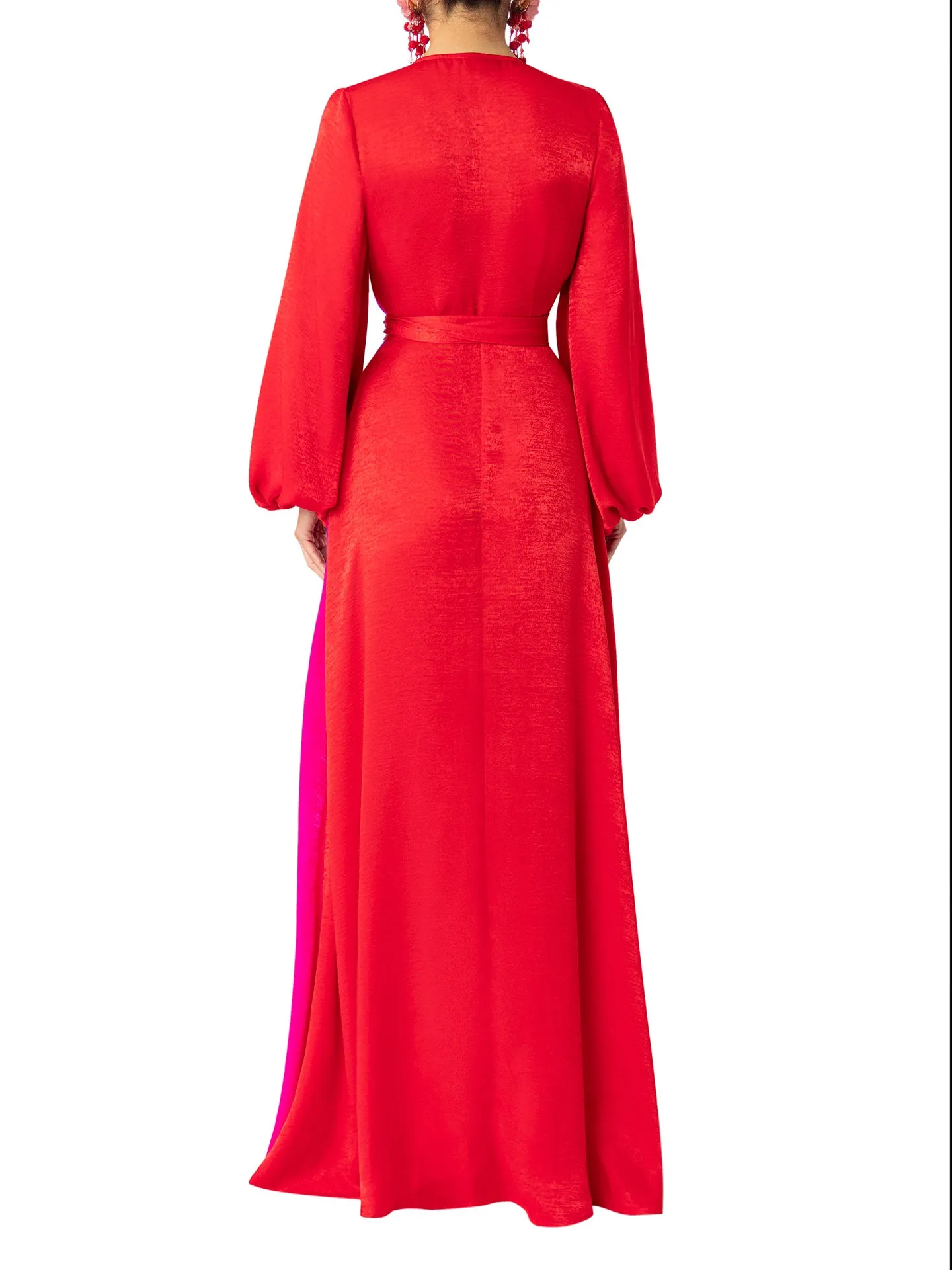 “Ara” Red/Magenta Colorblock Wrap Dress
