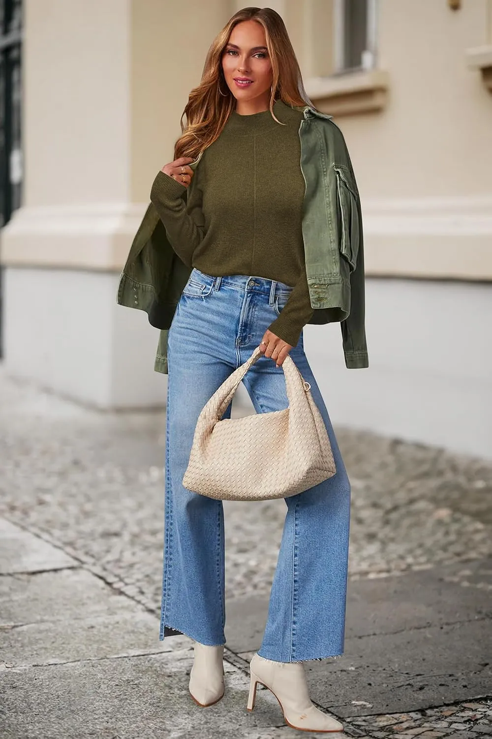 Arach&Cloz Womens Spring 2025 Sweater Tops Business Casual Outfits Work Mock Neck Long Sleeve Turtleneck Dressy Pullover