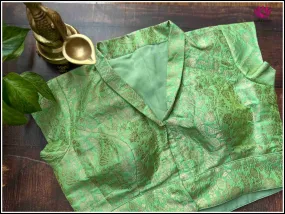 Banarasi Readymade Blouse in Green with Collar - Size 38