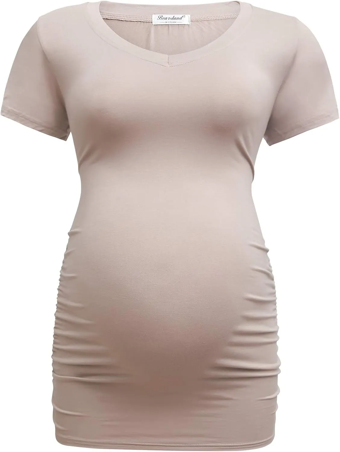 Bearsland Womens Maternity Tshirt Modal Classic Side Ruched Tee Top Mama Pregnancy Clothes
