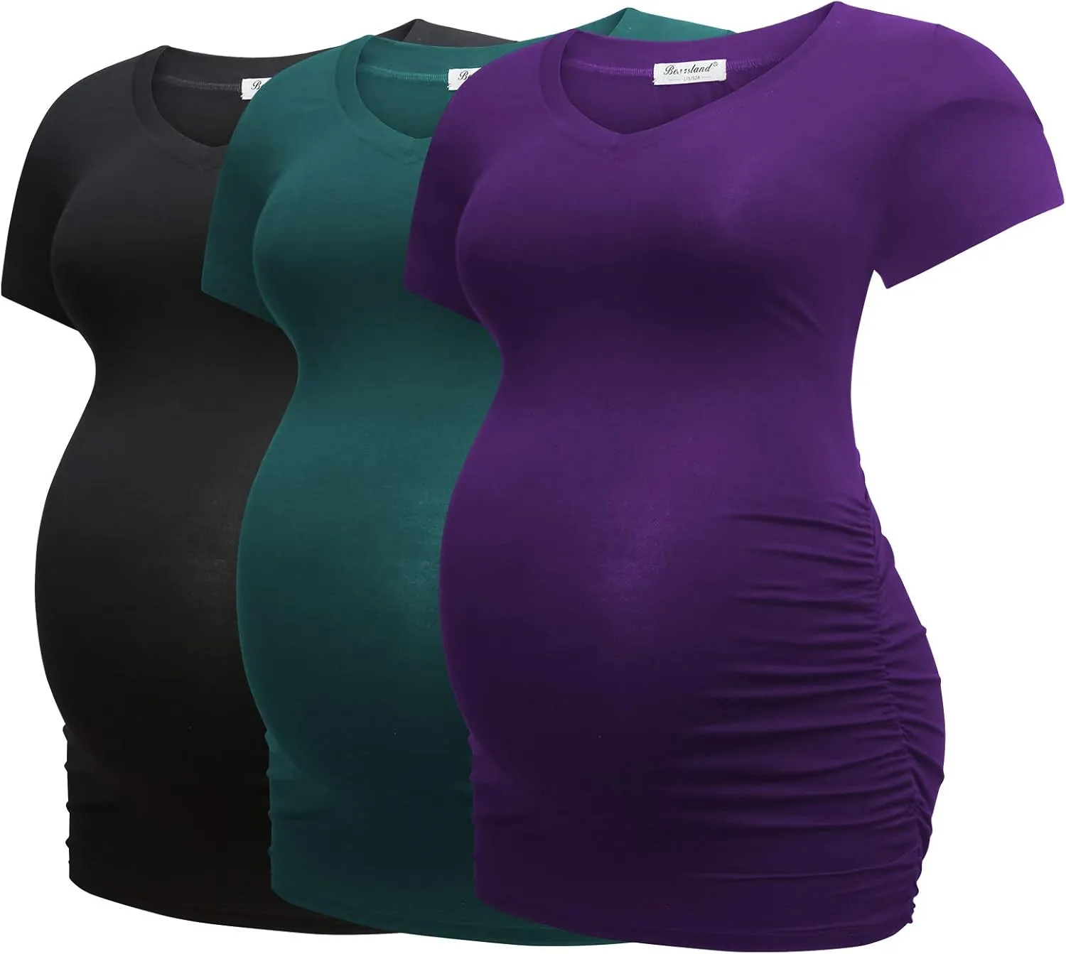 Bearsland Womens Maternity Tshirt Modal Classic Side Ruched Tee Top Mama Pregnancy Clothes