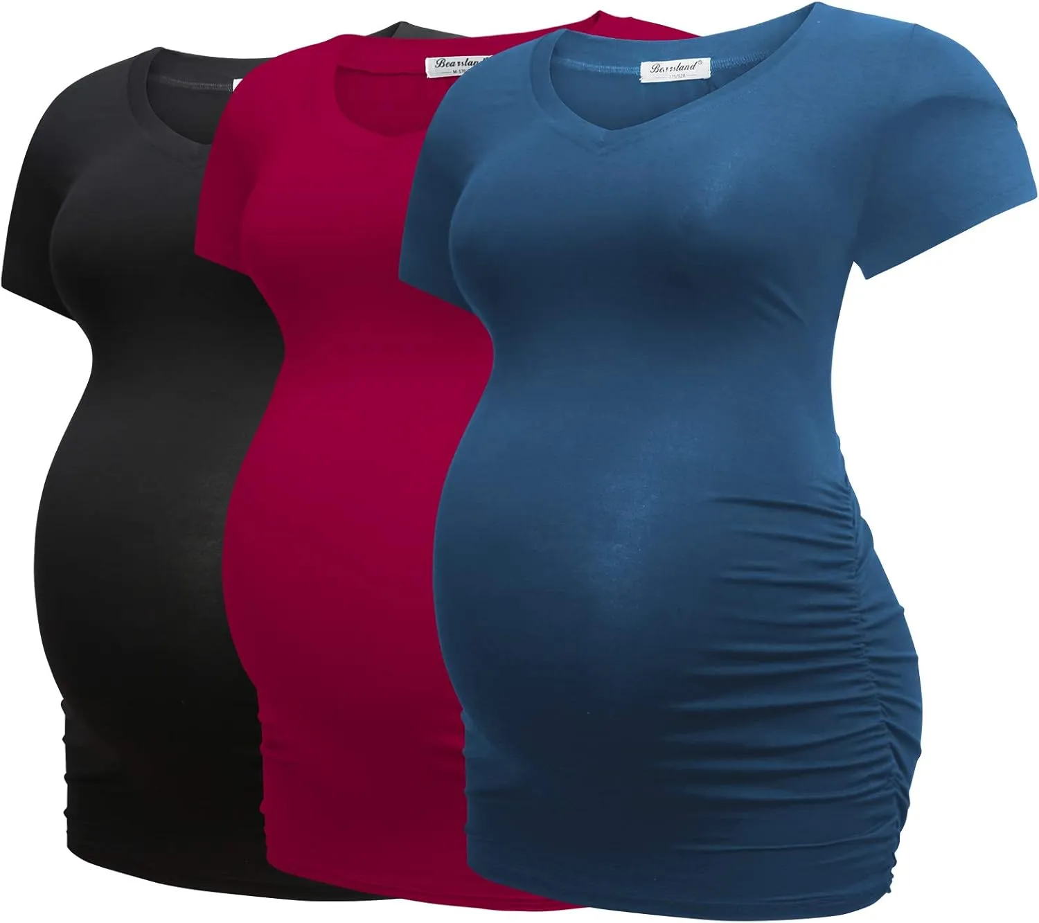 Bearsland Womens Maternity Tshirt Modal Classic Side Ruched Tee Top Mama Pregnancy Clothes
