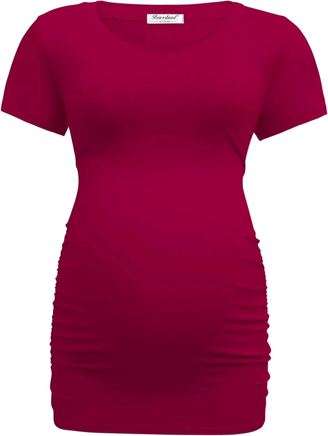 Bearsland Womens Maternity Tshirt Modal Classic Side Ruched Tee Top Mama Pregnancy Clothes