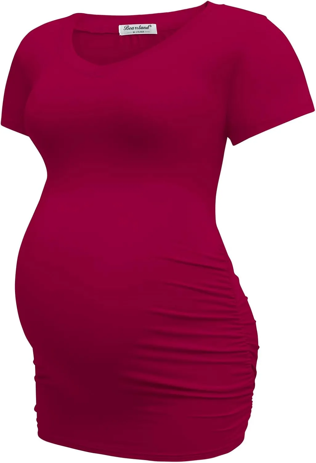 Bearsland Womens Maternity Tshirt Modal Classic Side Ruched Tee Top Mama Pregnancy Clothes