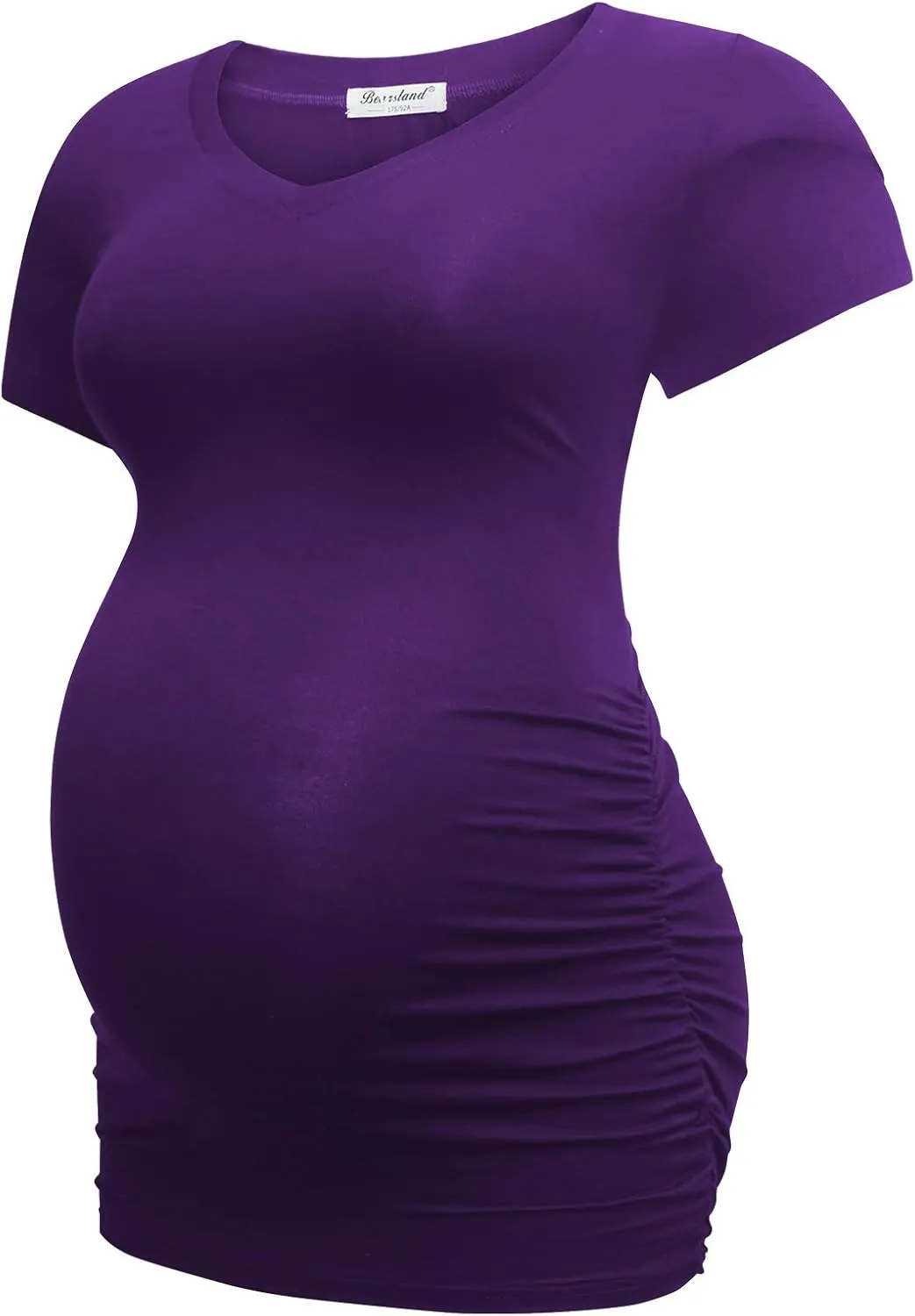 Bearsland Womens Maternity Tshirt Modal Classic Side Ruched Tee Top Mama Pregnancy Clothes