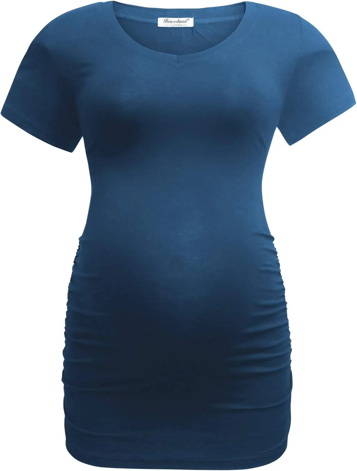 Bearsland Womens Maternity Tshirt Modal Classic Side Ruched Tee Top Mama Pregnancy Clothes
