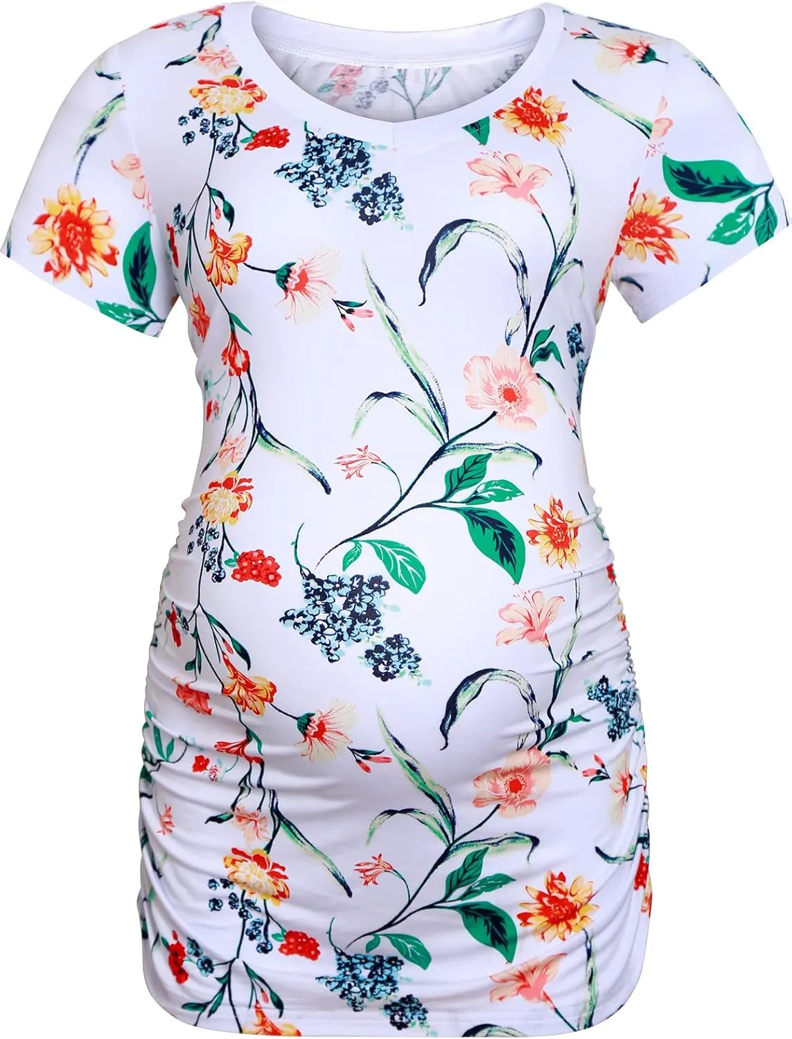Bearsland Womens Maternity Tshirt Modal Classic Side Ruched Tee Top Mama Pregnancy Clothes