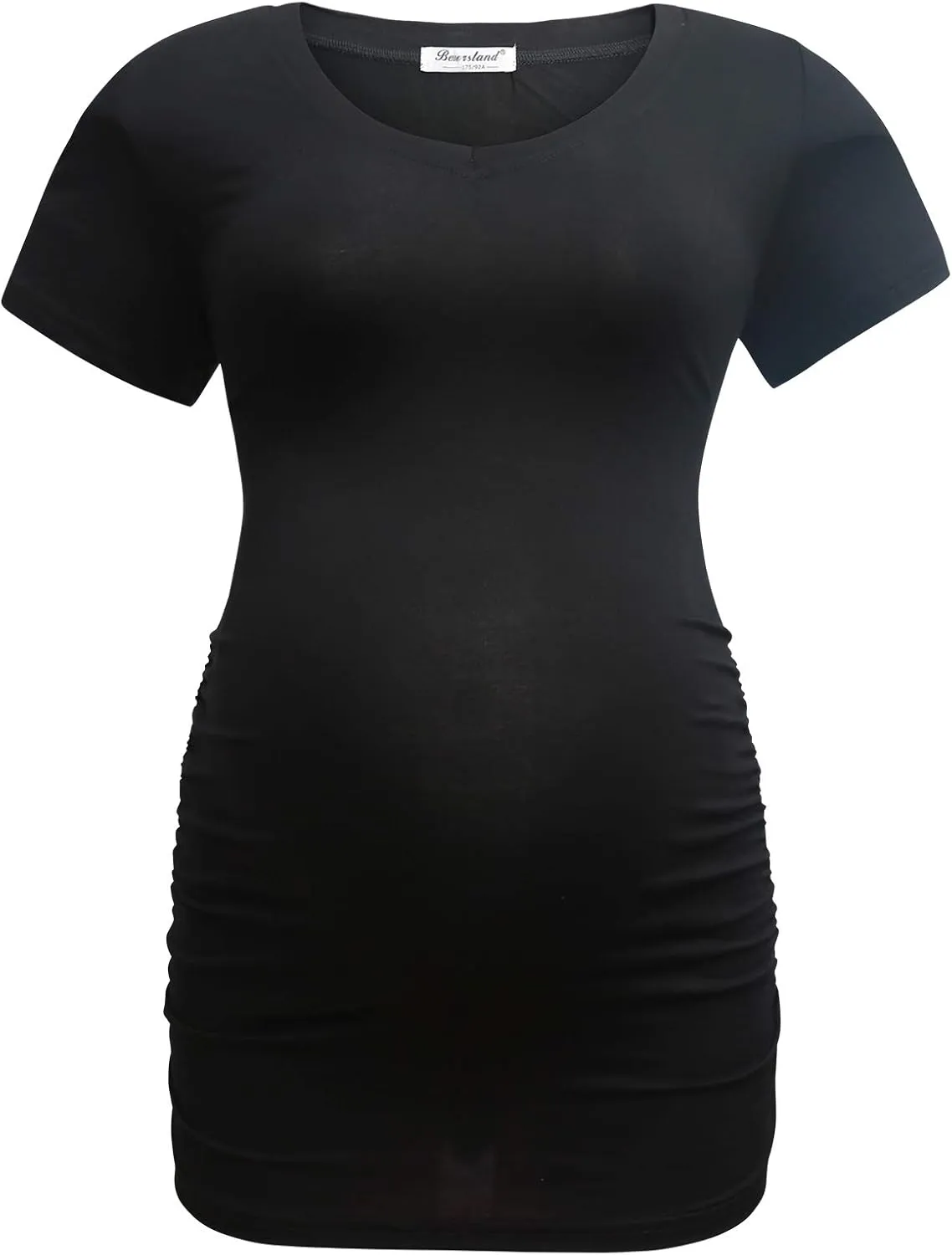 Bearsland Womens Maternity Tshirt Modal Classic Side Ruched Tee Top Mama Pregnancy Clothes