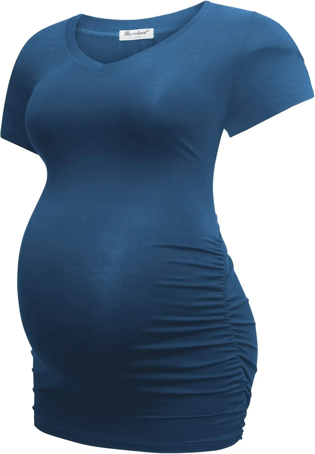 Bearsland Womens Maternity Tshirt Modal Classic Side Ruched Tee Top Mama Pregnancy Clothes