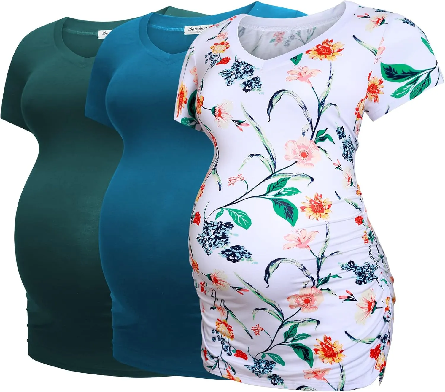 Bearsland Womens Maternity Tshirt Modal Classic Side Ruched Tee Top Mama Pregnancy Clothes