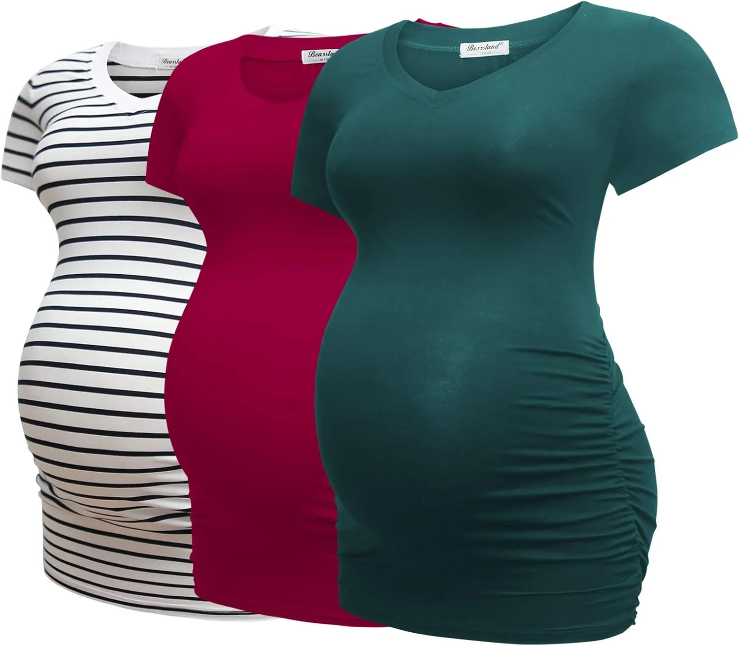 Bearsland Womens Maternity Tshirt Modal Classic Side Ruched Tee Top Mama Pregnancy Clothes