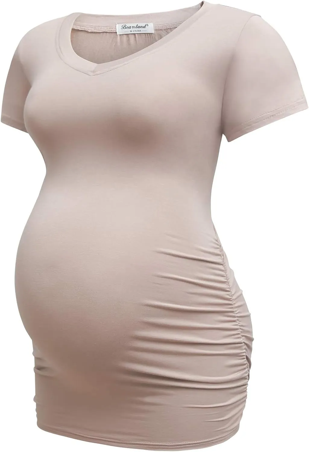 Bearsland Womens Maternity Tshirt Modal Classic Side Ruched Tee Top Mama Pregnancy Clothes