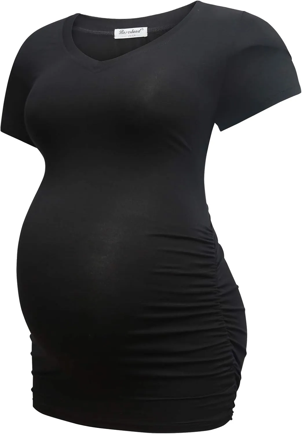 Bearsland Womens Maternity Tshirt Modal Classic Side Ruched Tee Top Mama Pregnancy Clothes