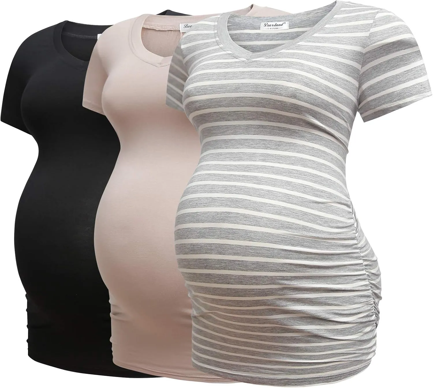 Bearsland Womens Maternity Tshirt Modal Classic Side Ruched Tee Top Mama Pregnancy Clothes