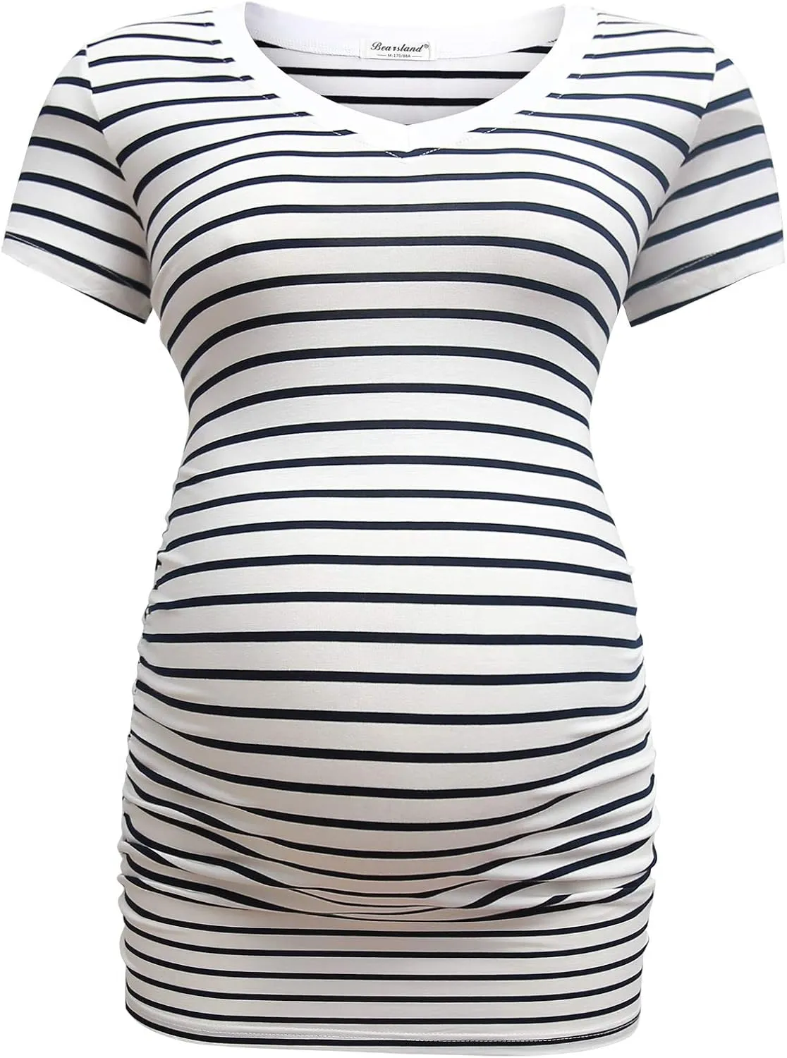 Bearsland Womens Maternity Tshirt Modal Classic Side Ruched Tee Top Mama Pregnancy Clothes