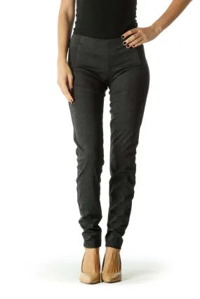 Black Herringbone Print Stretchy Skinny Leg Pant