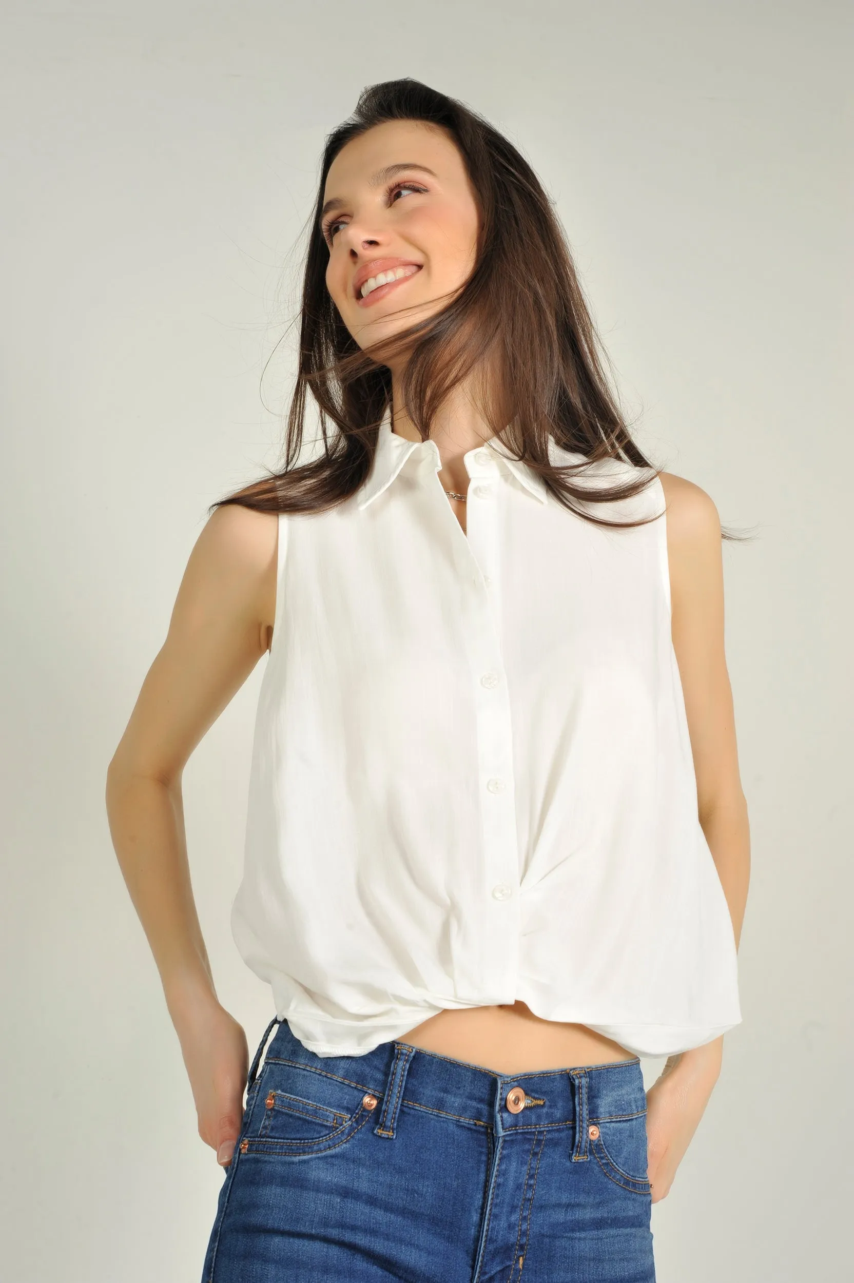 Blouse courte sans manches - LAURENA-SSP - (E-B13)