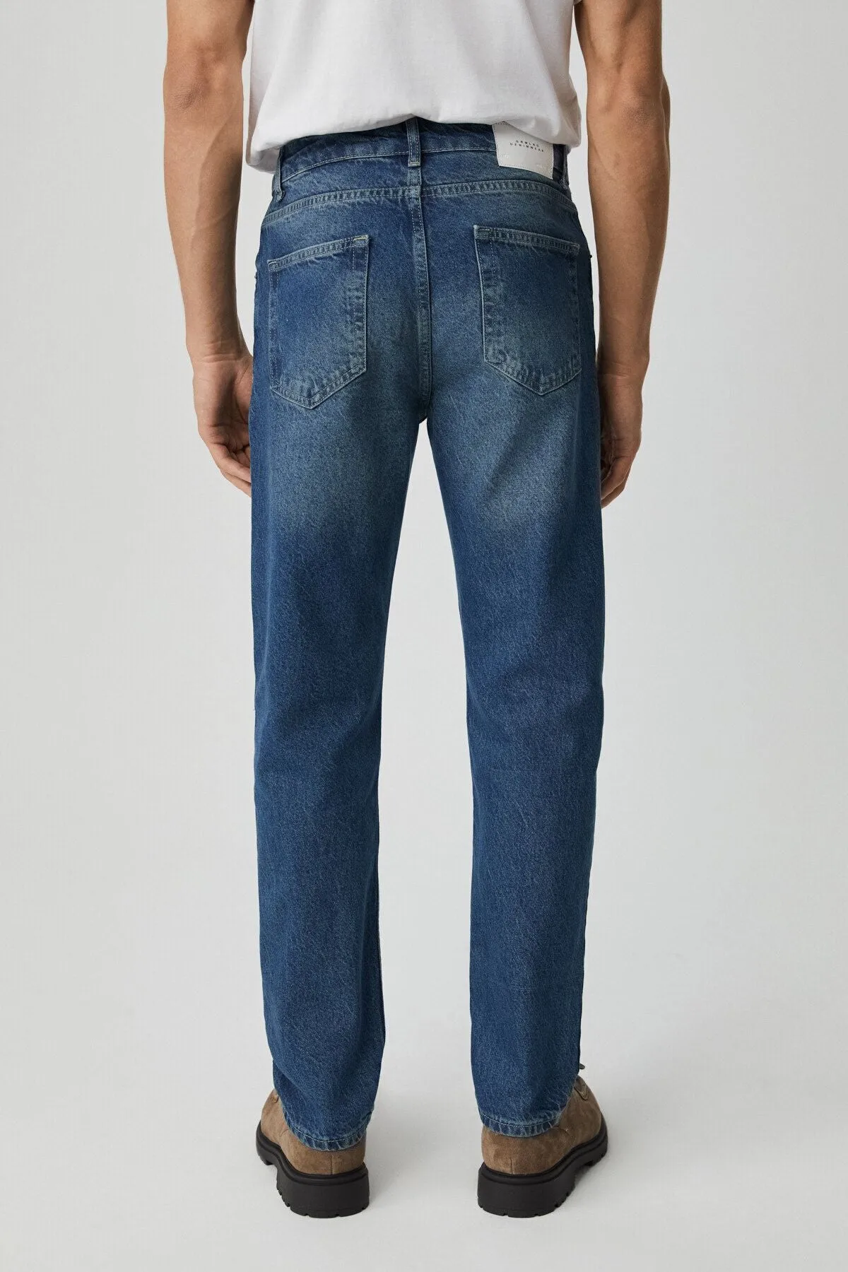 Bruno Men's Regular Fit Casual Cutting Thick textured washing washing effect Magic denim medium blue jeans