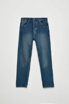 Bruno Men's Regular Fit Casual Cutting Thick textured washing washing effect Magic denim medium blue jeans