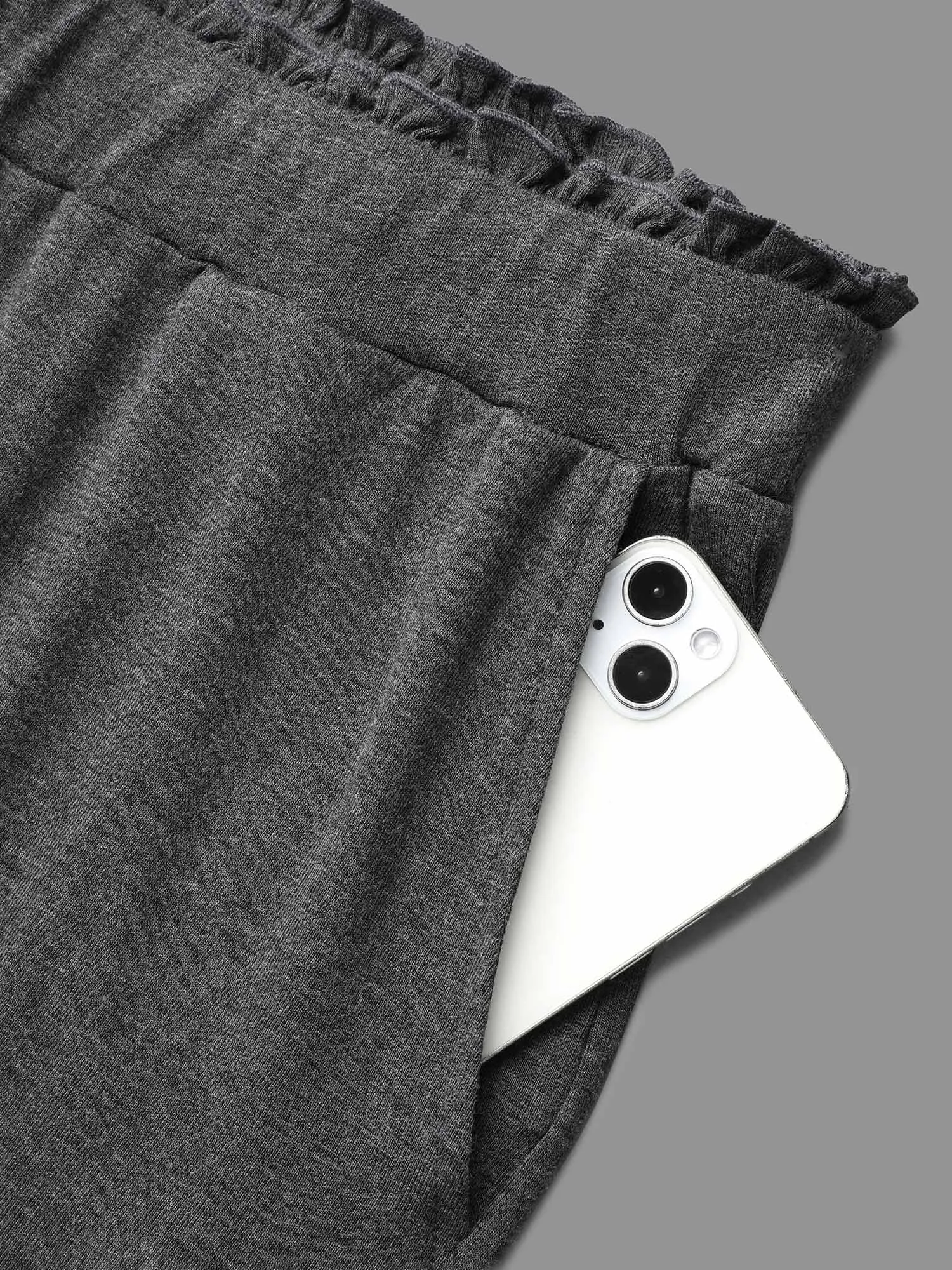 Button-Front Ruffled Waist Stretchy Pants