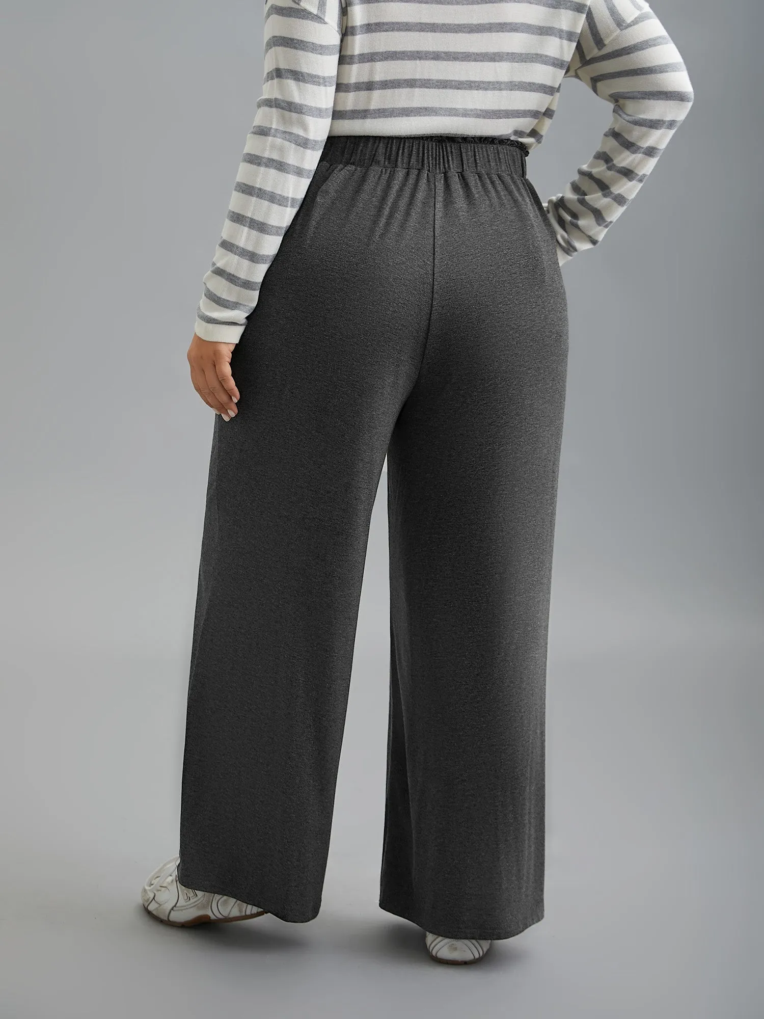 Button-Front Ruffled Waist Stretchy Pants