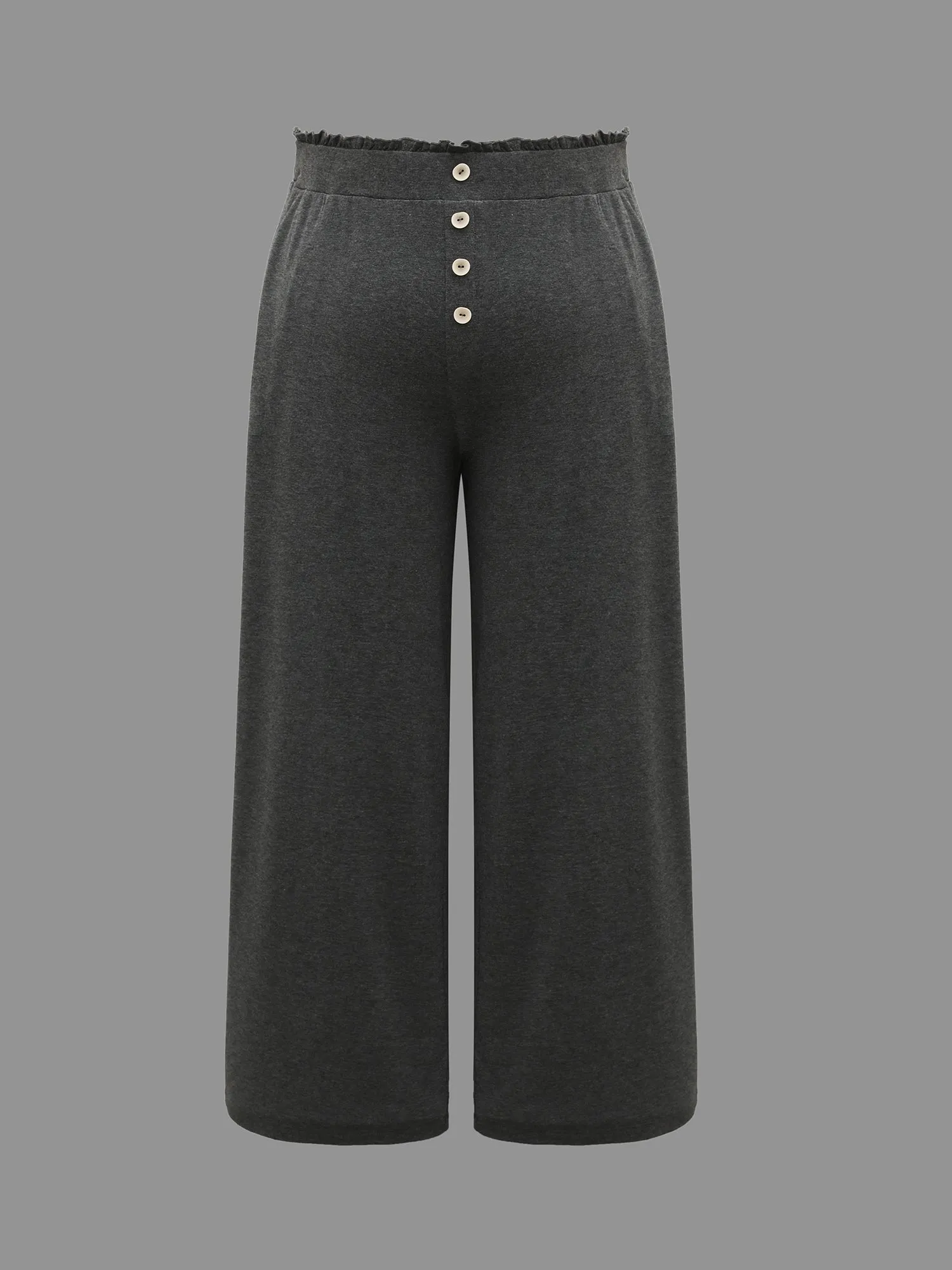 Button-Front Ruffled Waist Stretchy Pants