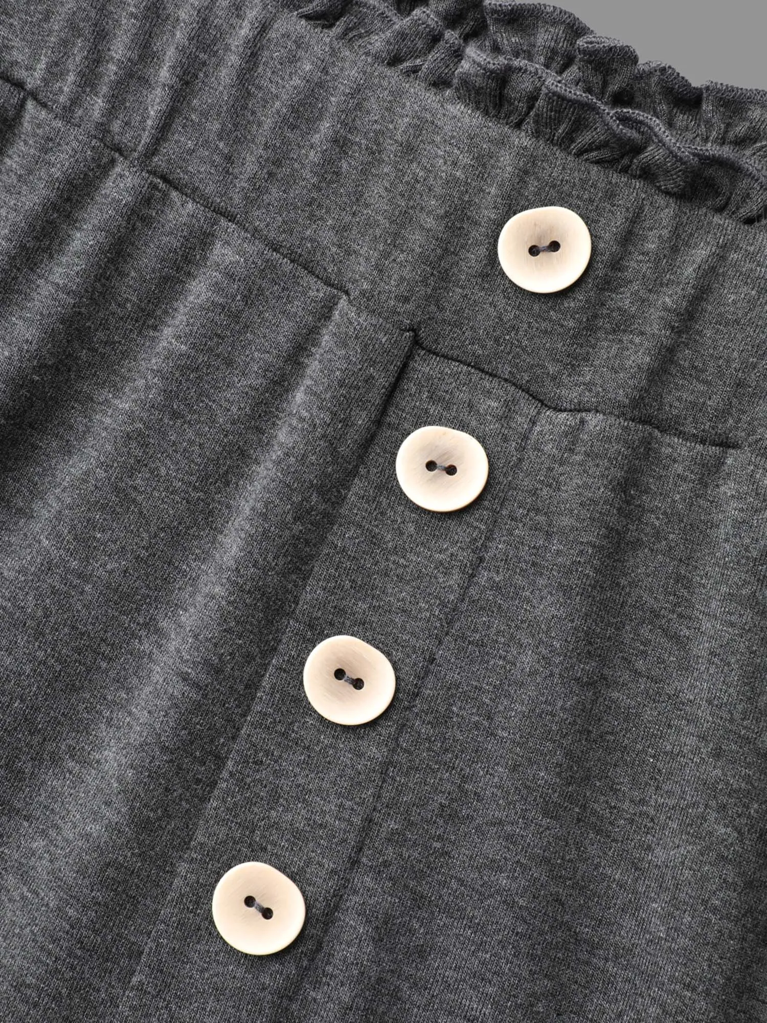 Button-Front Ruffled Waist Stretchy Pants