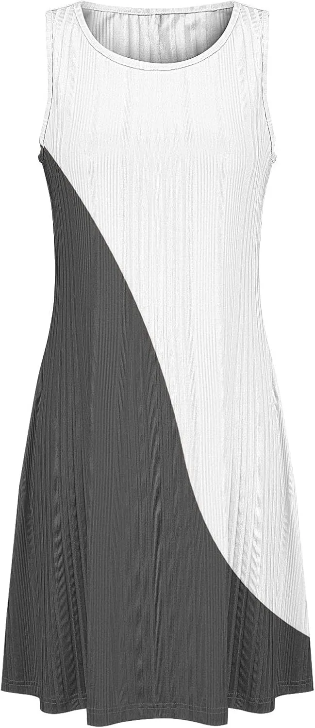 Casual Summer Dresses for Women 2025,Womens Fashionable Two-Color Mini Dress Boatneck Loose Fit Tank A Line Beach Dress