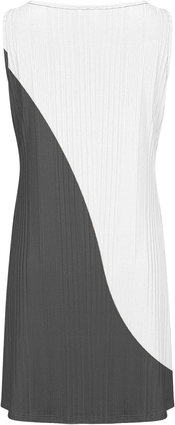Casual Summer Dresses for Women 2025,Womens Fashionable Two-Color Mini Dress Boatneck Loose Fit Tank A Line Beach Dress
