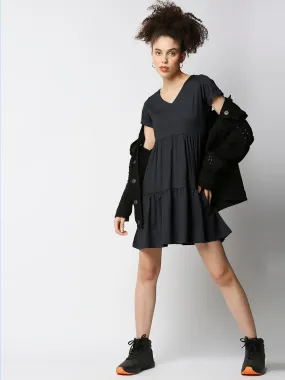 Disrupt Women's Black Tiered V-neck T-shirt Dress