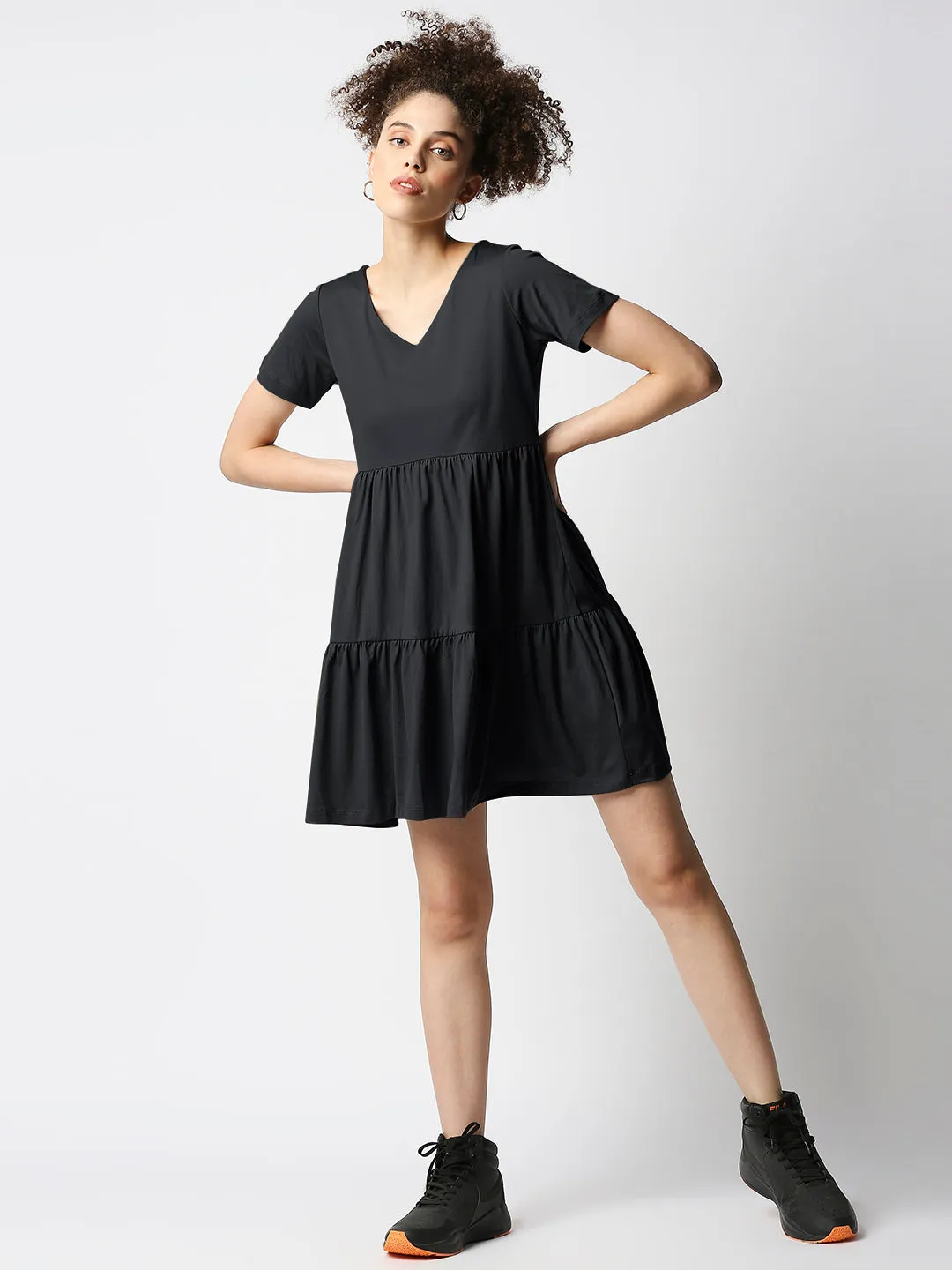 Disrupt Women's Black Tiered V-neck T-shirt Dress