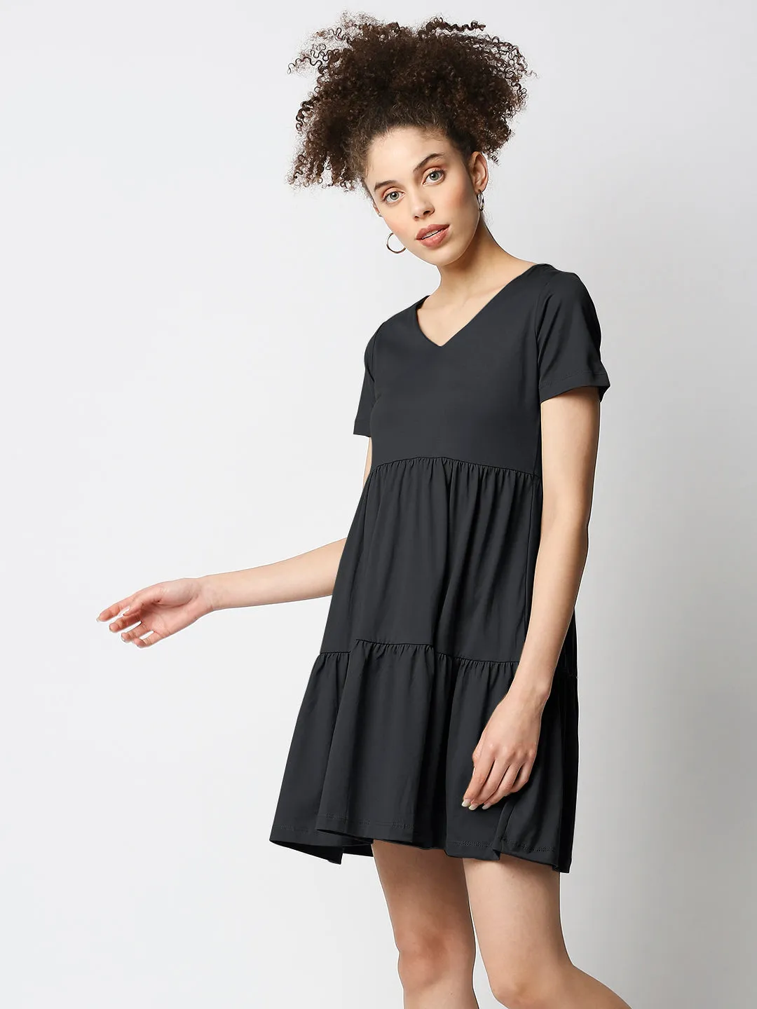 Disrupt Women's Black Tiered V-neck T-shirt Dress