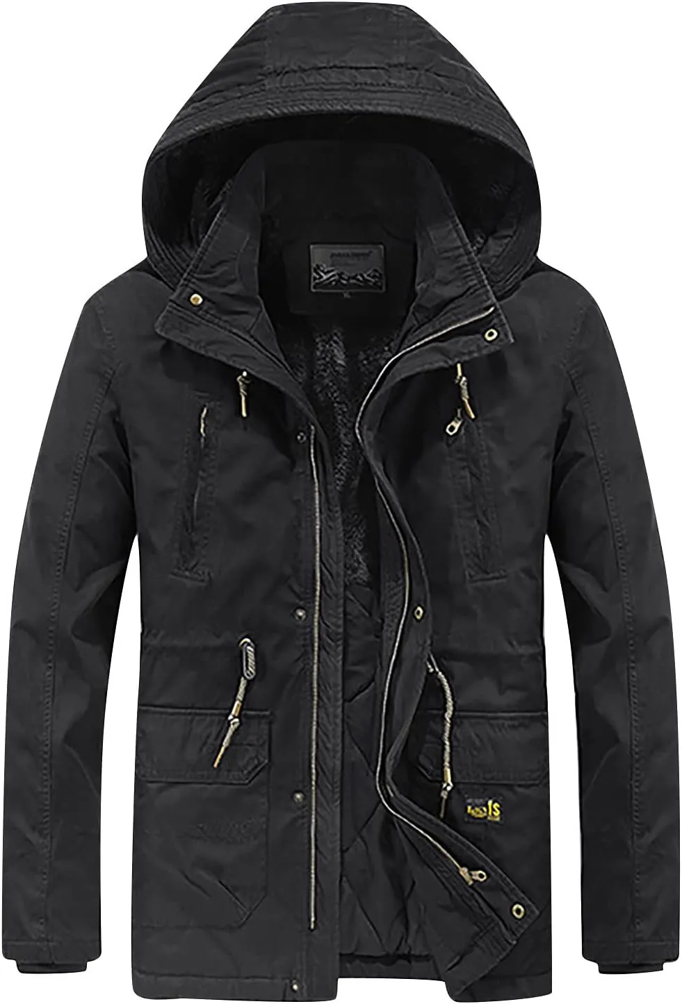DuDubaby Fleece Jacket Winter Jackets for Men Hooded Windproof Solid Long Sleeve Soft Coat Shell Jacket