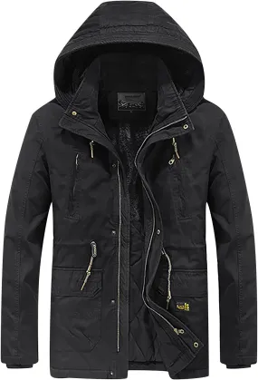 DuDubaby Fleece Jacket Winter Jackets for Men Hooded Windproof Solid Long Sleeve Soft Coat Shell Jacket