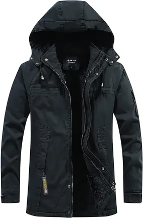 DuDubaby Men's Winter Hooded Windproof Solid Long Sleeve Soft Coat Shell Jacket