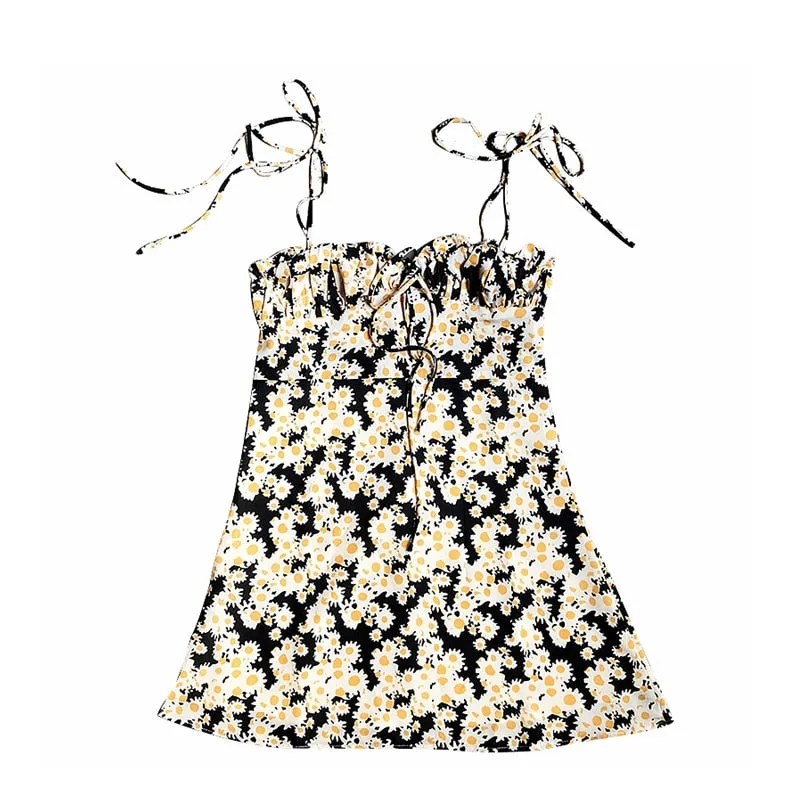 Elegant Yellow Floral Tunic Cami Vintage Dress