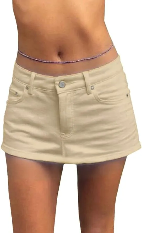 EMMIOL Jean Skirts for Women Sexy Mid Waist Sexy Mini Dress 2025 Trendy Y2k Clothes Denim Skirt