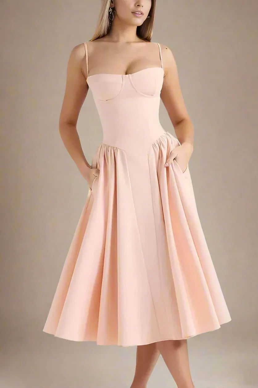 Everly Bodycon Day Midi Dress - Peach
