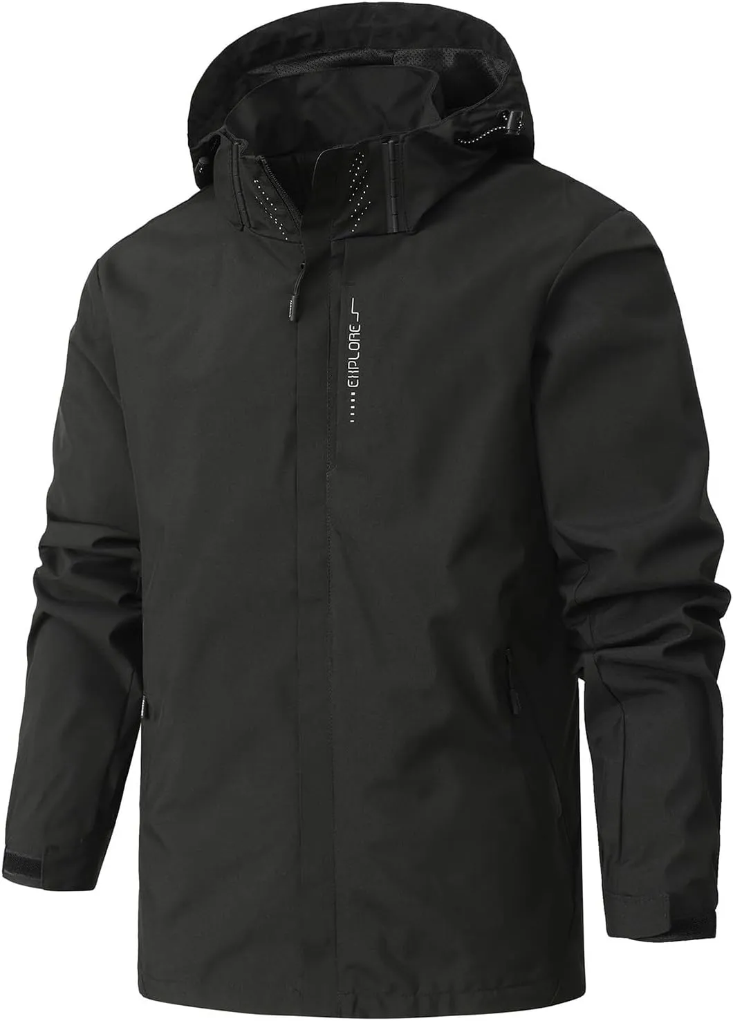 Finelylove Mens Lightweight Rain Jacket Breathable Soft Shell Jacket Waterproof Hooded Windbreaker Raincoat for Hiking