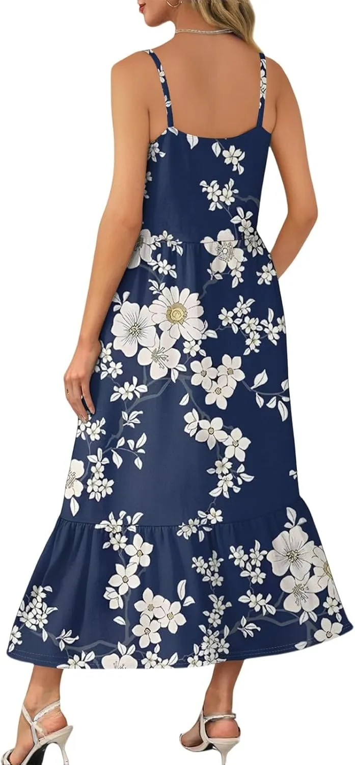 Flowy Summer Dress, Trendy Vacation Beach Casual Elegant Midi Womens Sundress