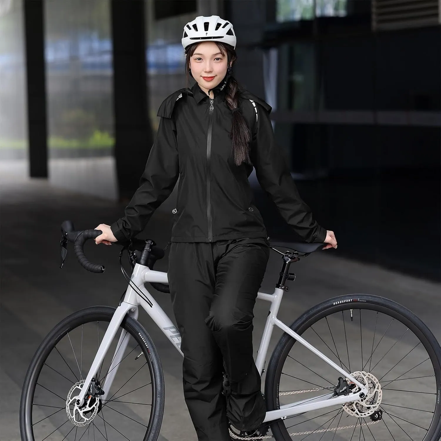 Fractilian Cycling Jacket Women's Rain Jacket Waterproof Breathable with Hood Windbreaker Reflective