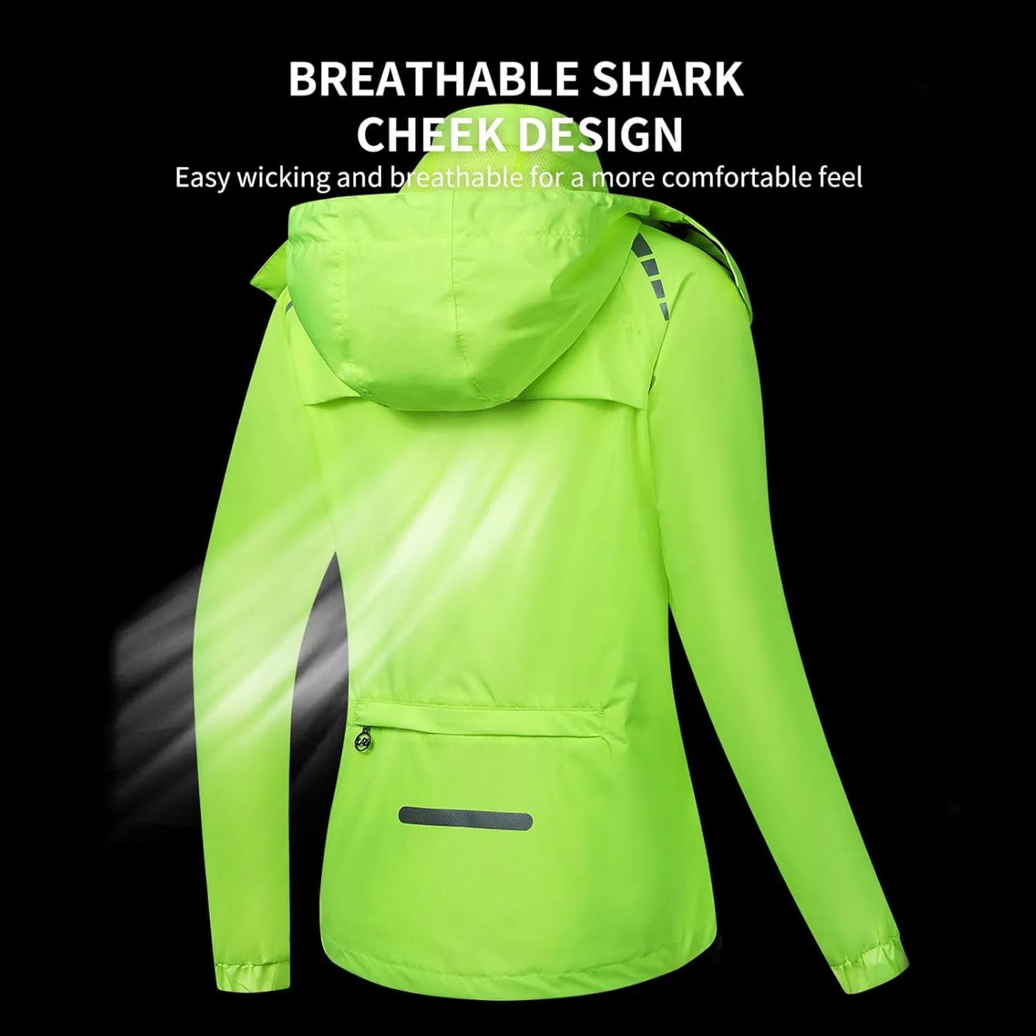 Fractilian Cycling Jacket Women's Rain Jacket Waterproof Breathable with Hood Windbreaker Reflective